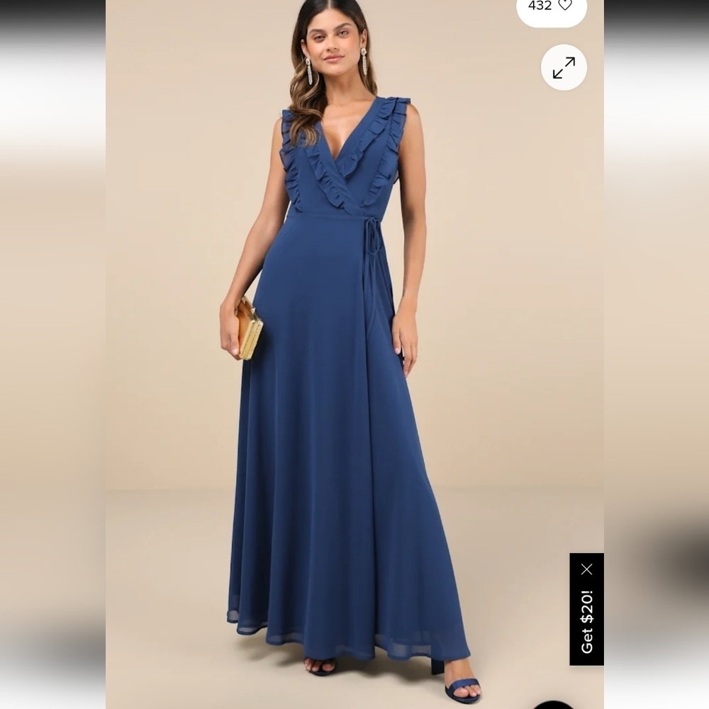 Lulu's Midnight Blue Ruffle Wrap Maxi Dress